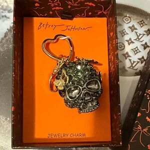 Betsey Johnson Gem 💎 Skull Keychain with Black and Silver Accents